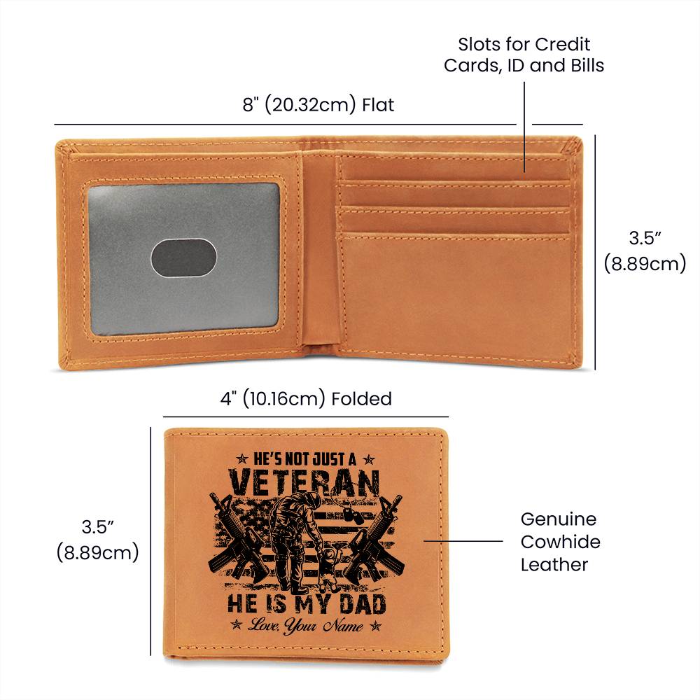 HE IS MY DAD, VETERAN DAD Gifts For Father's Day Personalized Name Graphic Leather Wallet