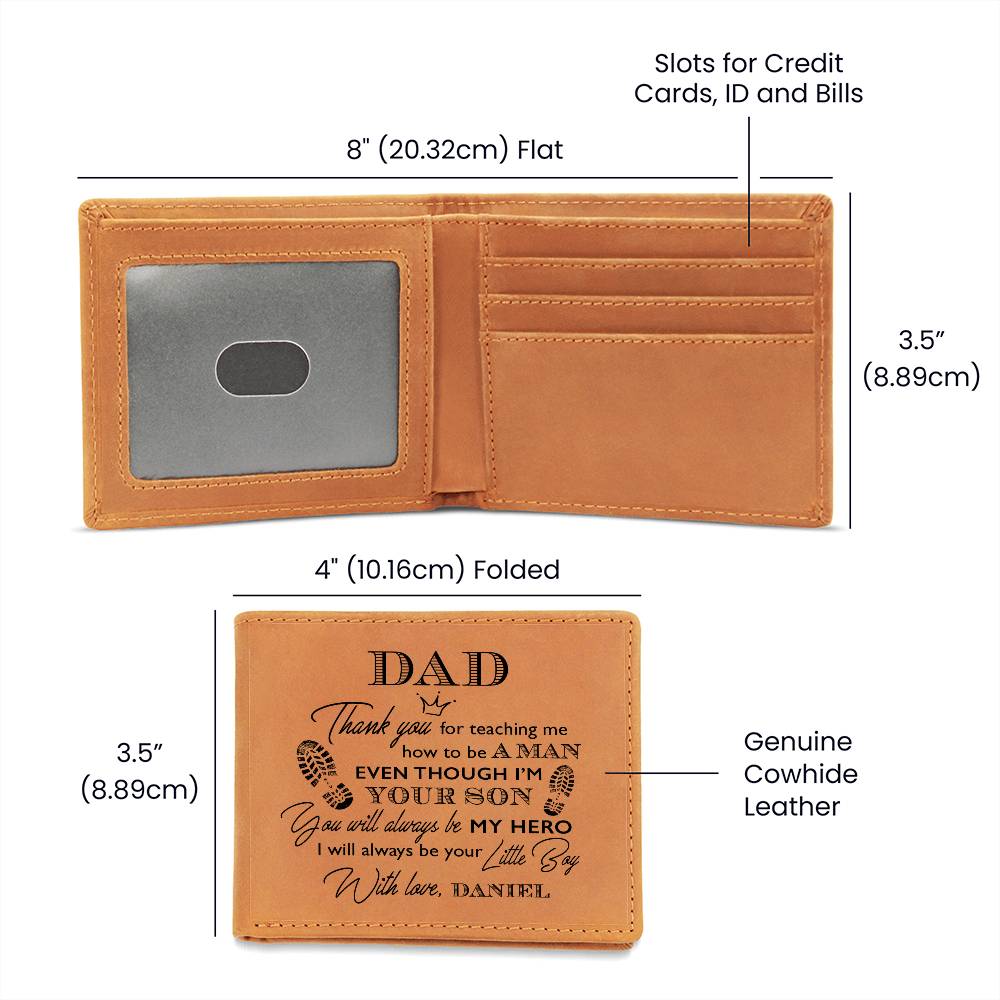 Thank You For Teaching Me How To Be A Man Gifts For Father's Day Personalized Name Graphic Leather Wallet