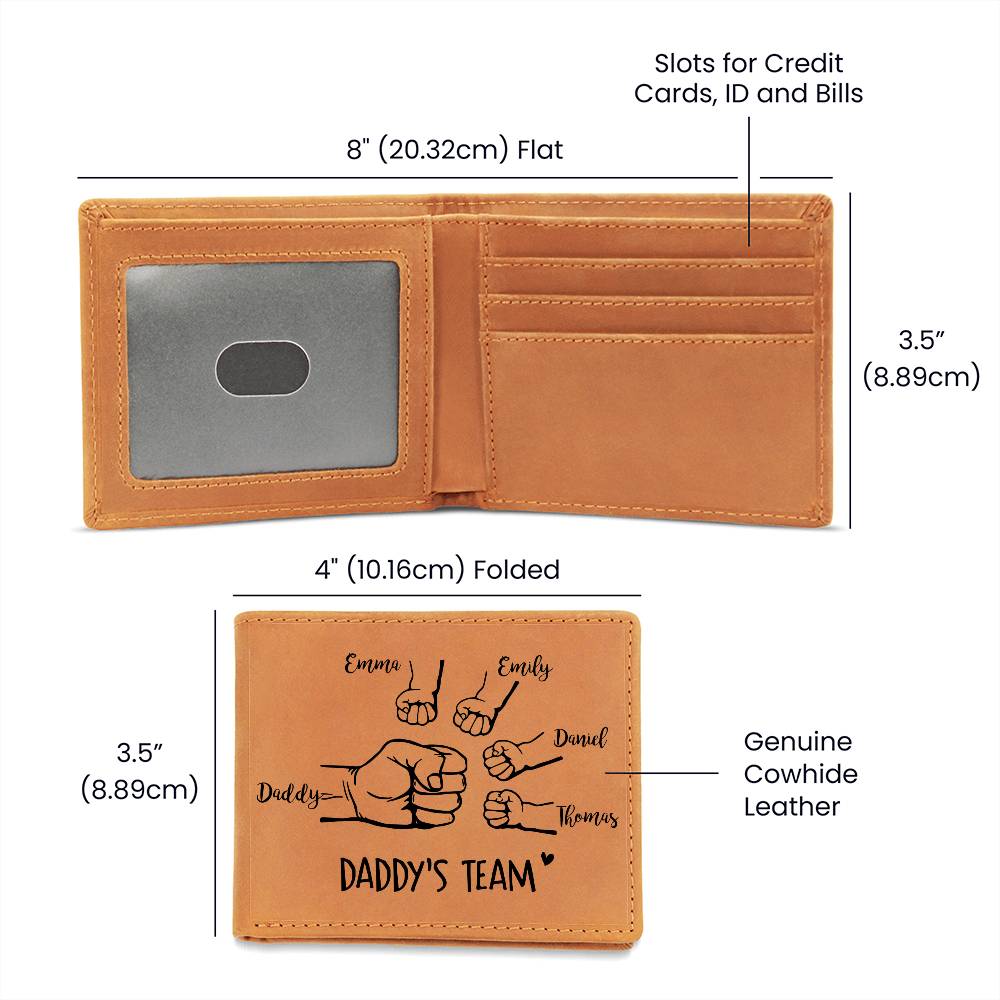 DADDY'S TEAM HAND Gifts For Father's Day Birthday Gift Idea Personalized Name Graphic Leather Wallet