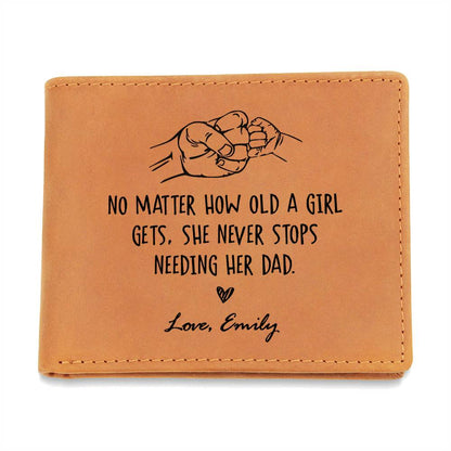 No Matter How Old A Girl Gets Gifts For Father's Day Birthday Gift Idea Personalized Name Graphic Leather Wallet