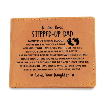 To The Best STEPPED-UP DAD Gifts For Father's Day Personalized Name Graphic Leather Wallet