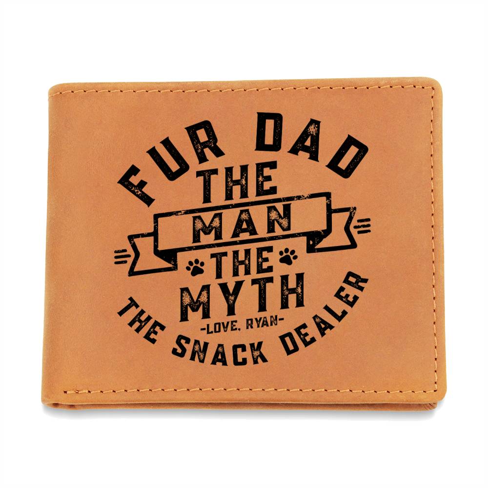 Fur Dad Man Myth Snack Dealer Funny Paw Cat Dog Father's Day Gifts For Father's Day Birthday Gift Idea Personalized Name Graphic Leather Wallet