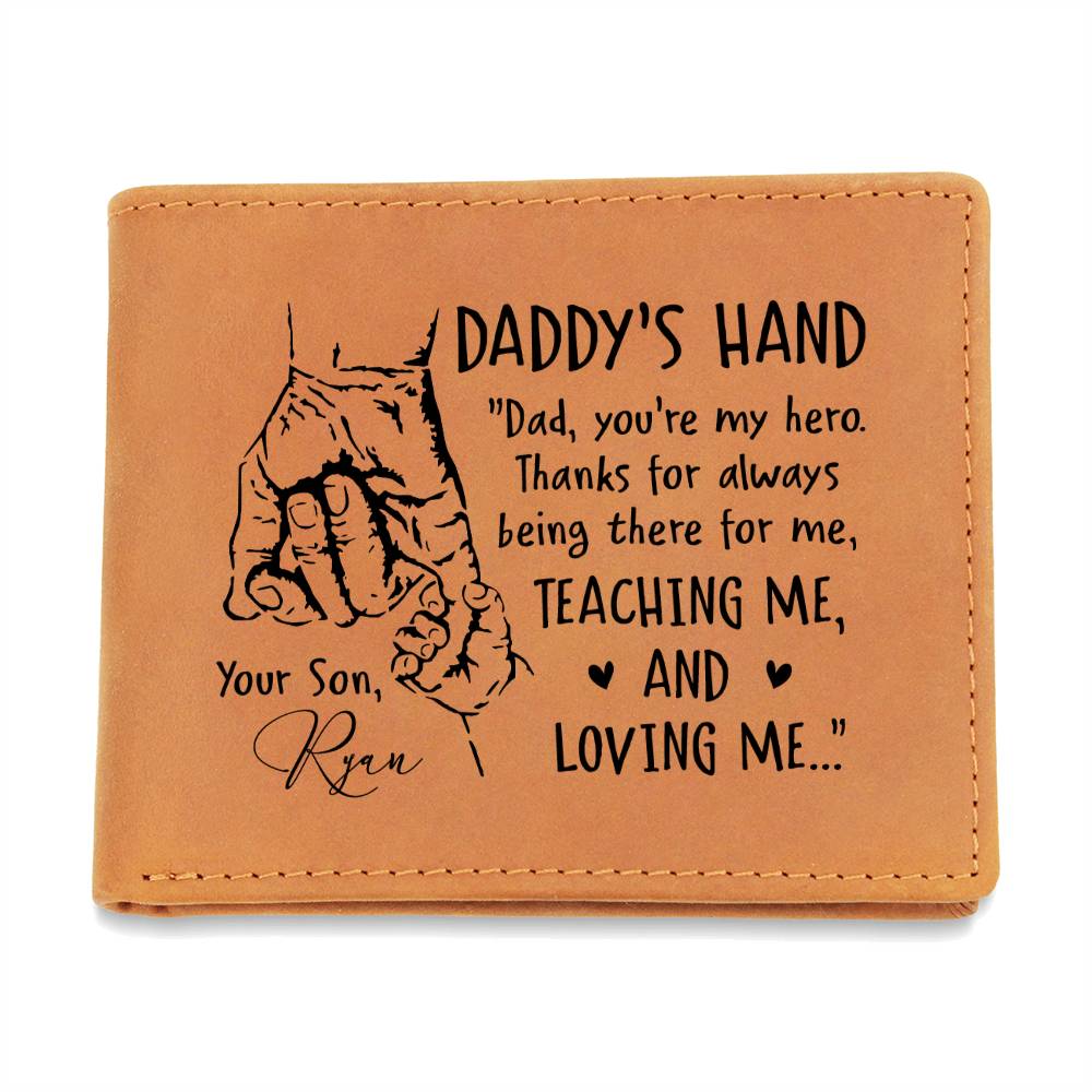 DADDY'S HAND. Dad, You're My Hero Gifts For Father's Day Personalized Name Graphic Leather Wallet