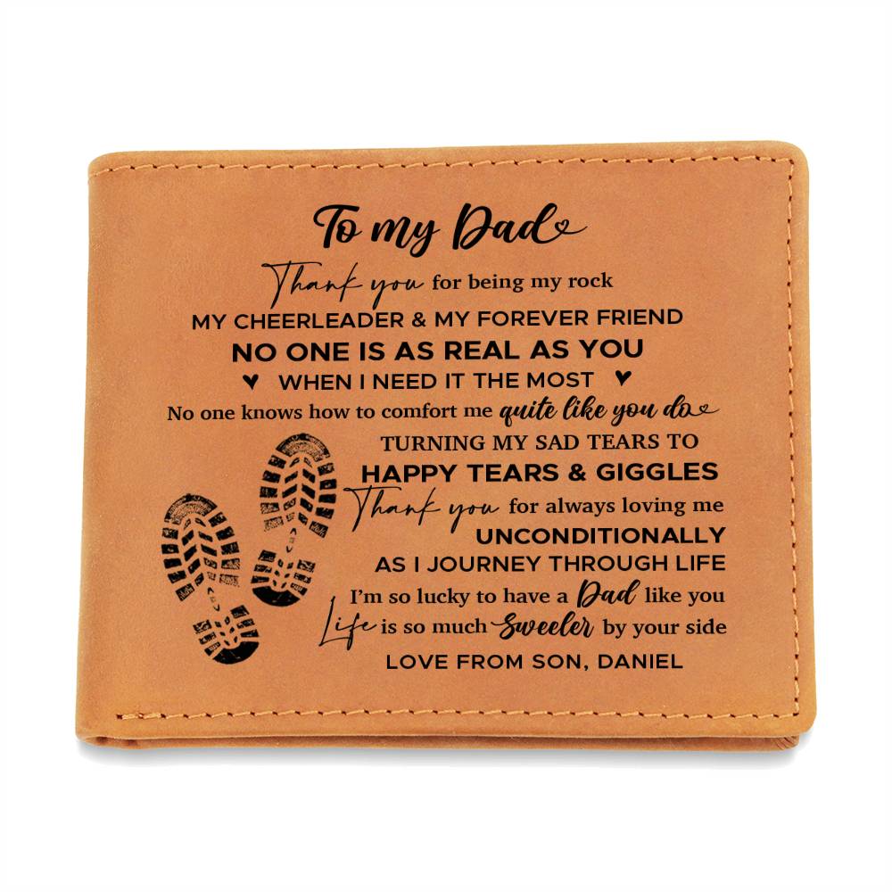 To My Dad Thank You For Being My Rock Gifts For Father's Day Personalized Name Graphic Leather Wallet