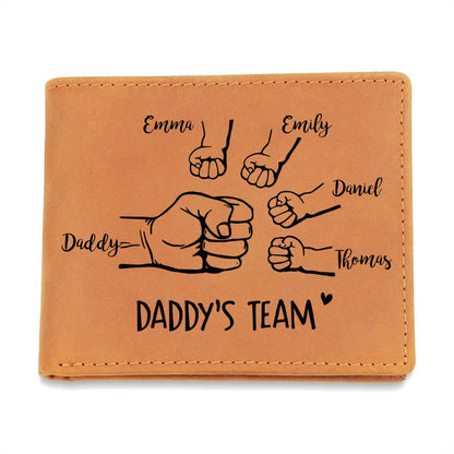 DADDY'S TEAM HAND Gifts For Father's Day Birthday Gift Idea Personalized Name Graphic Leather Wallet