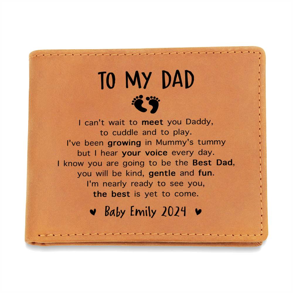 I Can't Wait To Meet You Daddy Gifts For Father's Day Personalized Name Graphic Leather Wallet