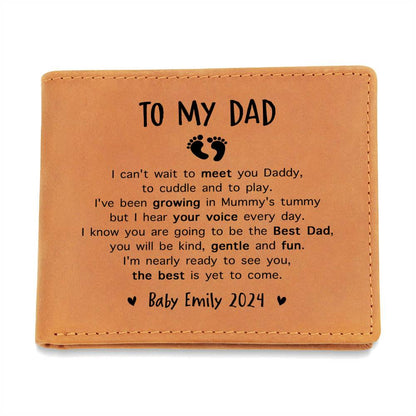 I Can't Wait To Meet You Daddy Gifts For Father's Day Personalized Name Graphic Leather Wallet