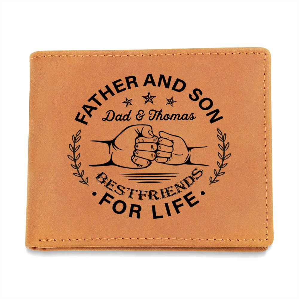 Father and Son, Bestfriend For Life Gifts For Father's Day Personalized Name Graphic Leather Wallet