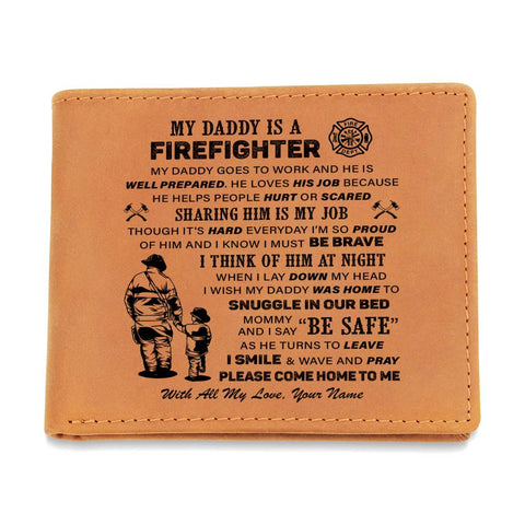 MY DADDY IS A FIREFIGHTER Gifts For Father's Day Custom Name Graphic Leather Wallet