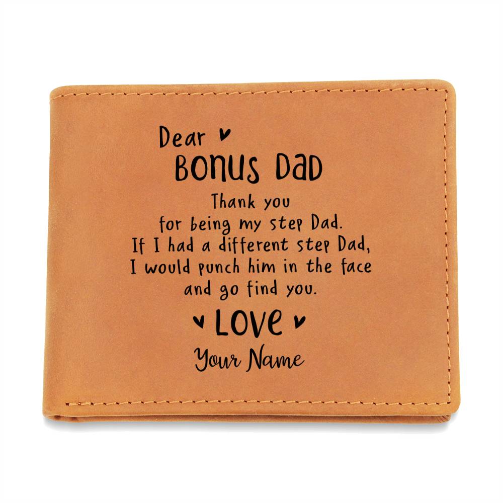 Thank You For Being My Step Dad Gifts For Father's Day Custom Name Graphic Leather Wallet