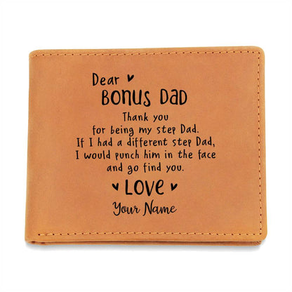 Thank You For Being My Step Dad Gifts For Father's Day Custom Name Graphic Leather Wallet