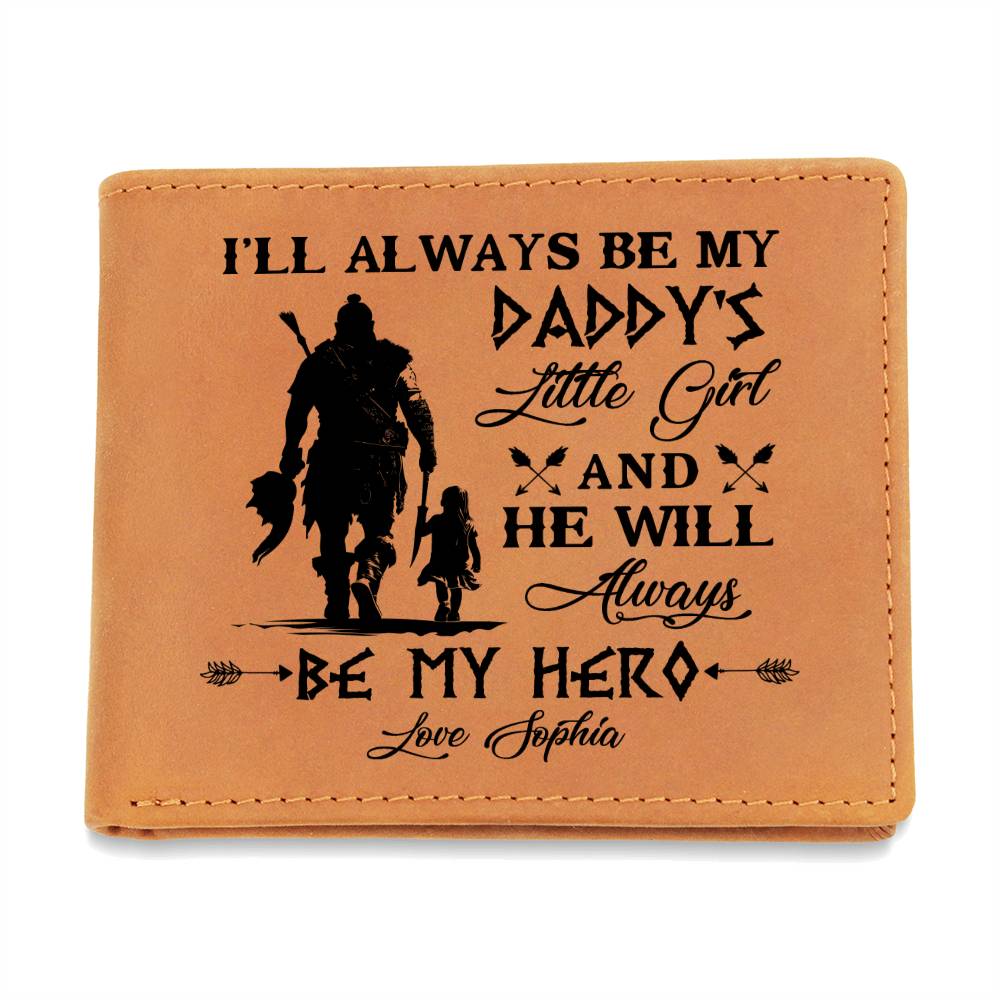 Viking Dad And Daughter Are Walking Back View Gifts For Father's Day Personalized Name Graphic Leather Wallet