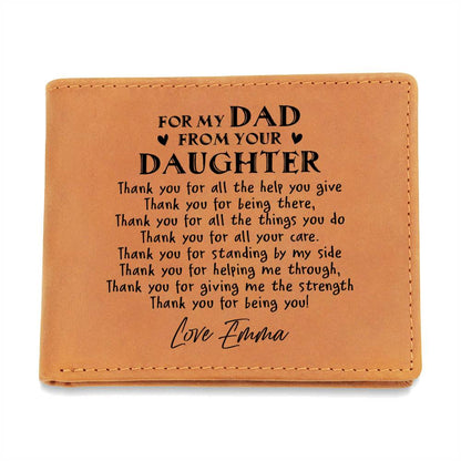 For My Dad From Your Daughter Gifts For Father's Day Personalized Name Graphic Leather Wallet