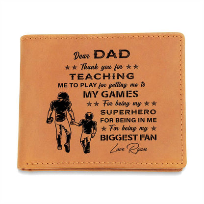 Thank You For TEACHING ME TO PLAY Gifts For Father's Day Custom Name Graphic Leather Wallet