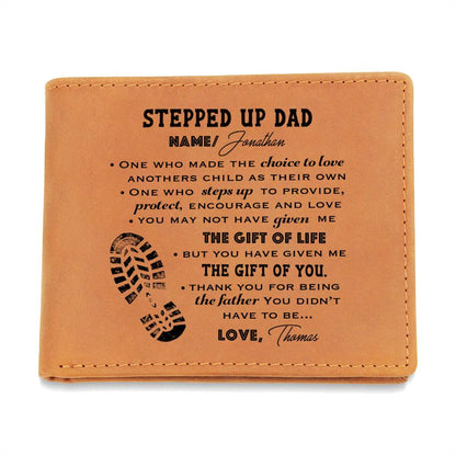 STEPPED UP DAD Gifts For Father's Day Personalized Name Graphic Leather Wallet