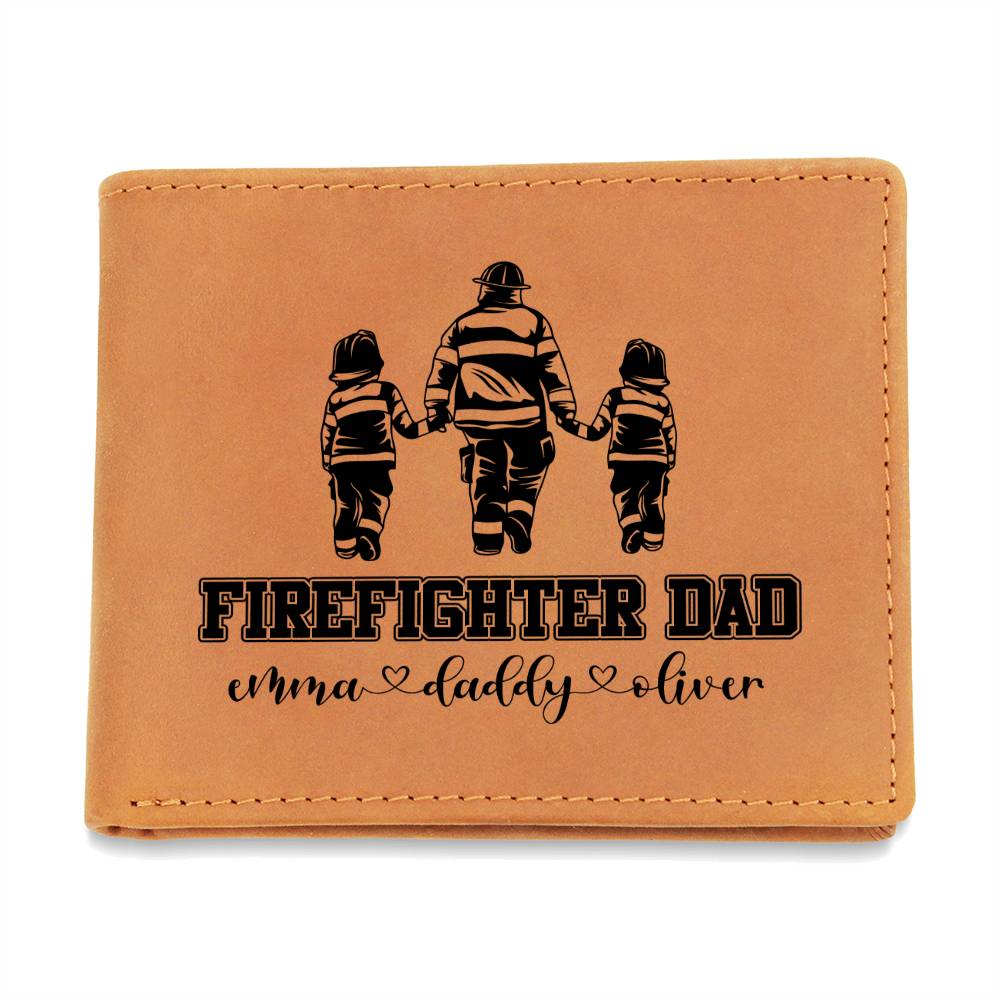 Firefighter Dad Gifts For Father's Day Personalized Name Graphic Leather Wallet