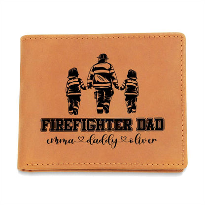 Firefighter Dad Gifts For Father's Day Personalized Name Graphic Leather Wallet