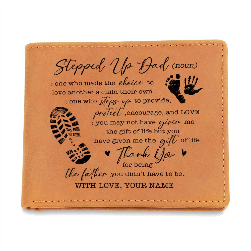 Stepped Up Dad (noun) Gifts For Father's Day Personalized Name Graphic Leather Wallet