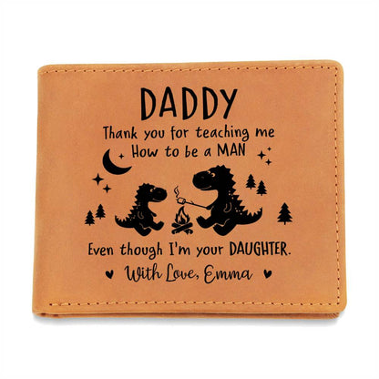 Dad And Child Dinosaur Gifts For Father's Day Personalized Name Graphic Leather Wallet