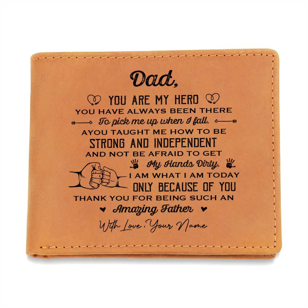 Dad, YOU ARE MY HERO Gifts For Father's Day Personalized Name Graphic Leather Wallet