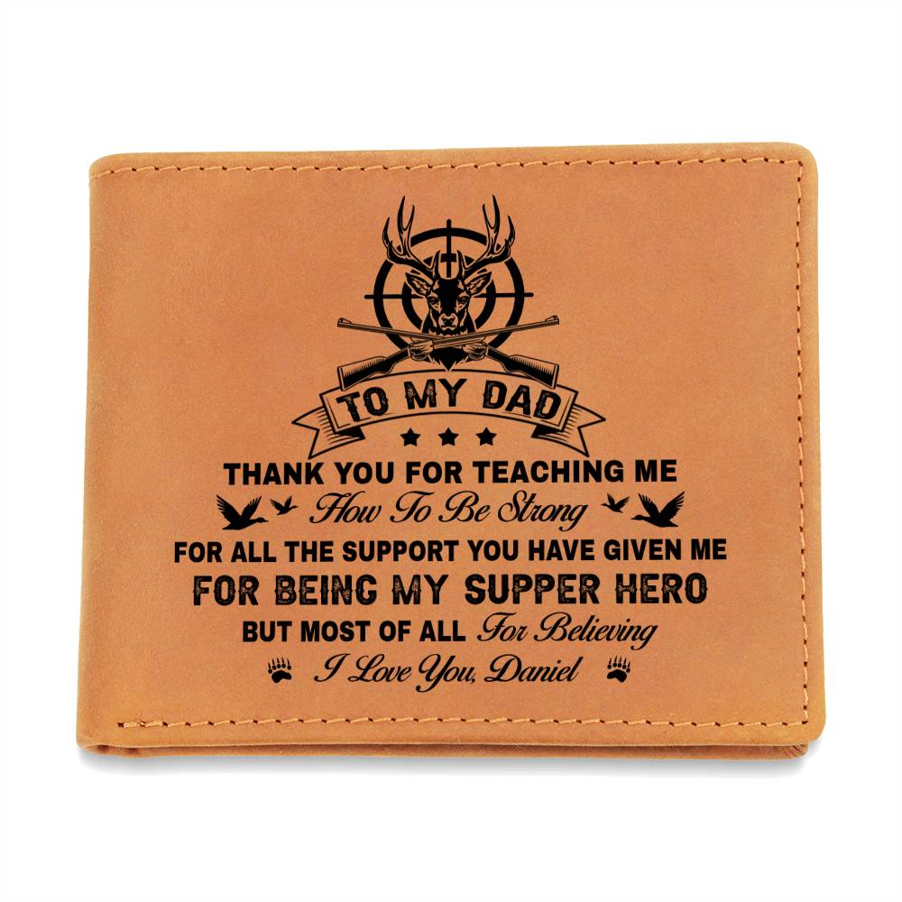 Thank You For Teaching Me Strong, Hunting Dad Gifts For Father's Day Personalized Name Graphic Leather Wallet