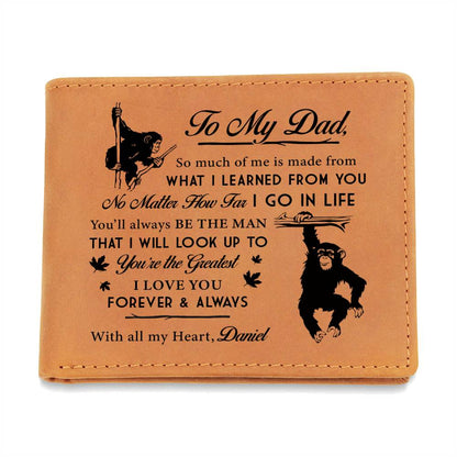 Monkey Father With His Child Gifts For Father's Day Personalized Name Graphic Leather Wallet