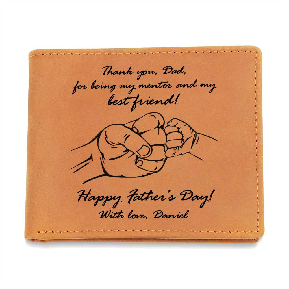 Thank You Dad, For Being My Mentor And My Best Friend Gifts For Father's Day Birthday Gift Idea Personalized Name Graphic Leather Wallet