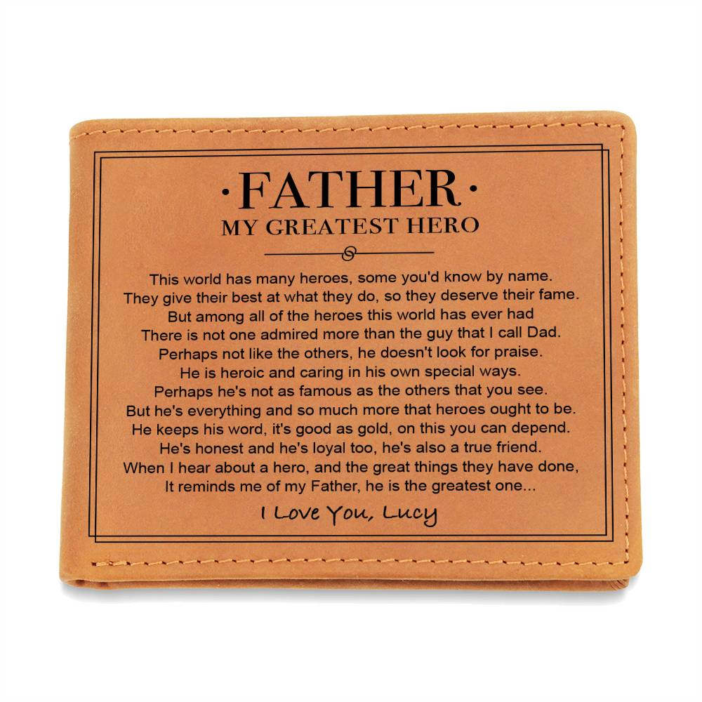 Father, My Greatest Hero Gifts For Father's Day Custom Name Graphic Leather Wallet