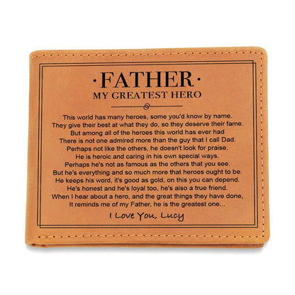 Father, My Greatest Hero Gifts For Father's Day Custom Name Graphic Leather Wallet