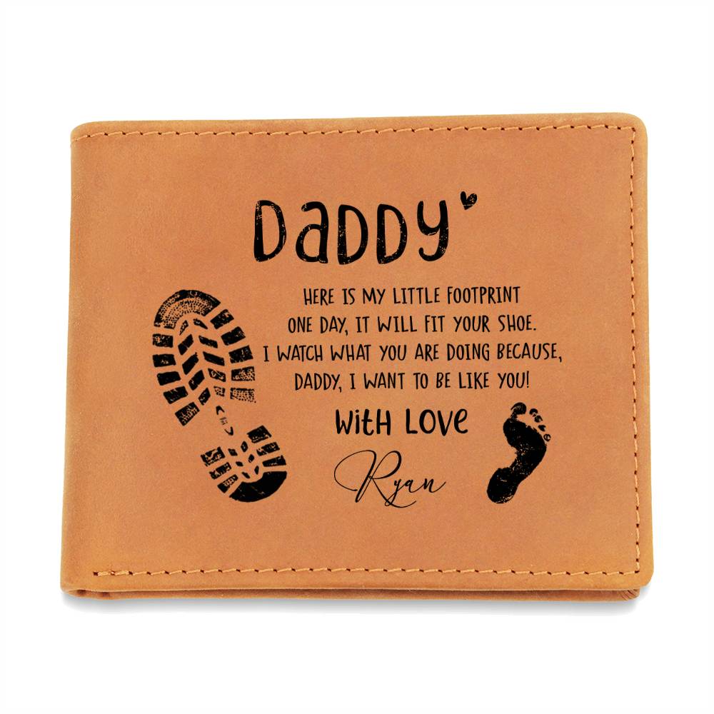 DADDY HERE IS MY LITTLE FOOTPRINT Gifts For Father's Day Personalized Name Graphic Leather Wallet