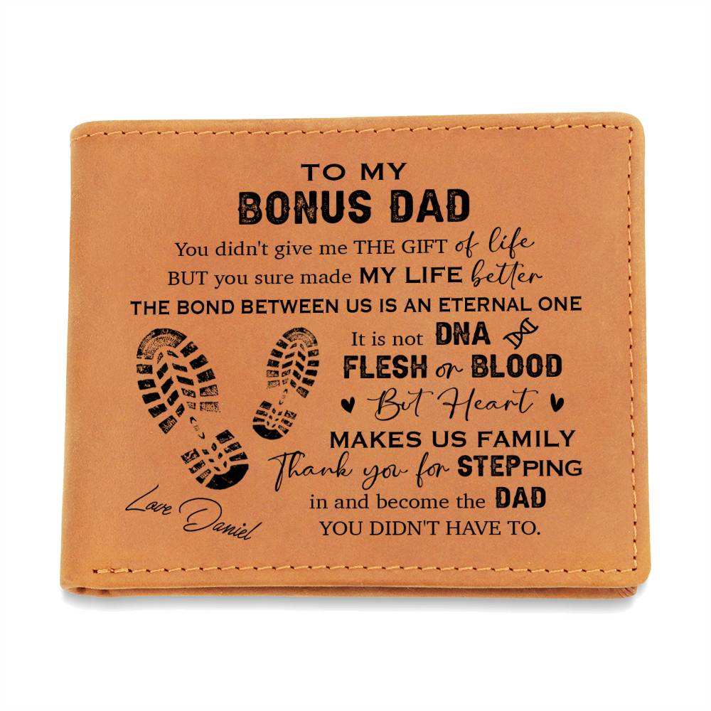 TO MY BONUS DAD Gifts For Father's Day Personalized Name Graphic Leather Wallet