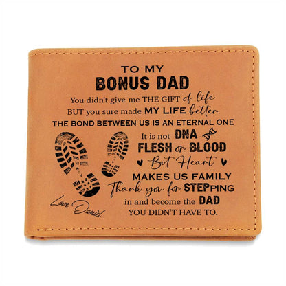 TO MY BONUS DAD Gifts For Father's Day Personalized Name Graphic Leather Wallet