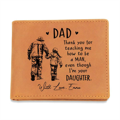 Dad, Thank You For Teaching Me Gifts For Father's Day Personalized Name Graphic Leather Wallet