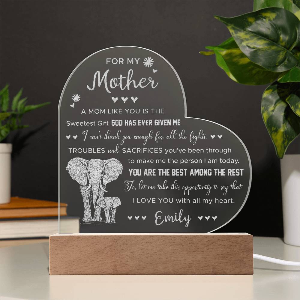 A Mom Like You Is The Sweetest Gift God Has Ever Given Me Gifts For Mother's Day Custom Name Engraved Acrylic Heart Plaque