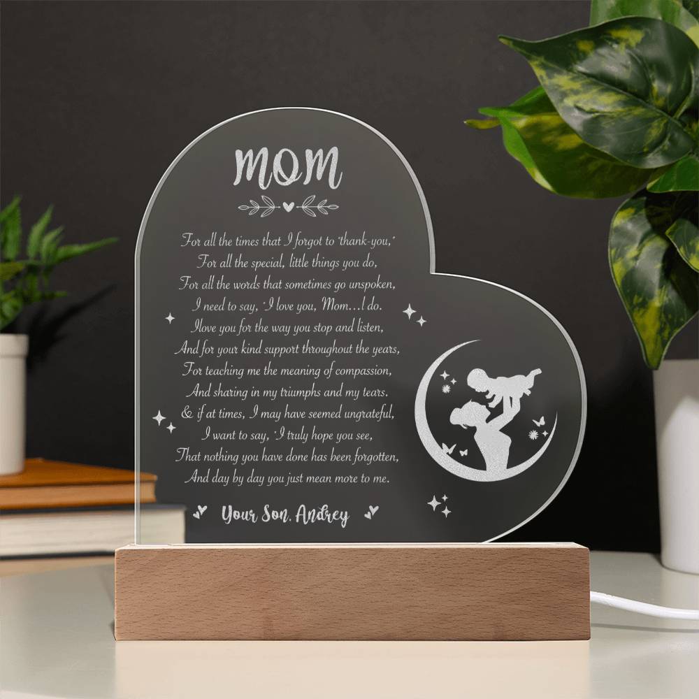 For All The Times That I Forgot To Thank You Gifts For Mother's Day Custom Name Engraved Acrylic Heart Plaque