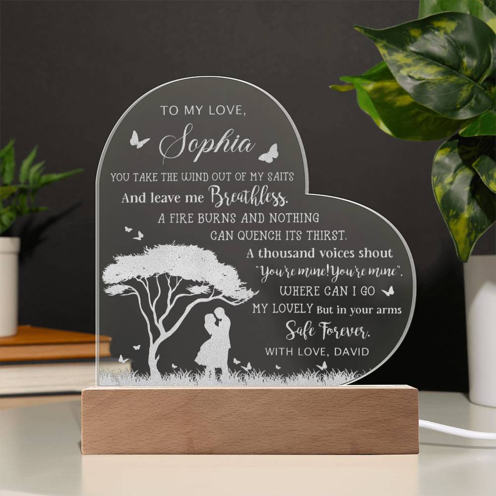 Personalized Name To My Love You Take The Wind Out Of My Saits Engraved Acrylic Heart Plaque