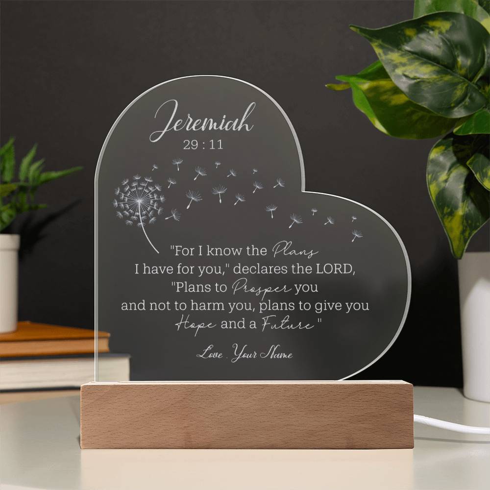 Jeremiah 29 ;11 Custom Name Engraved Acrylic Heart Plaque