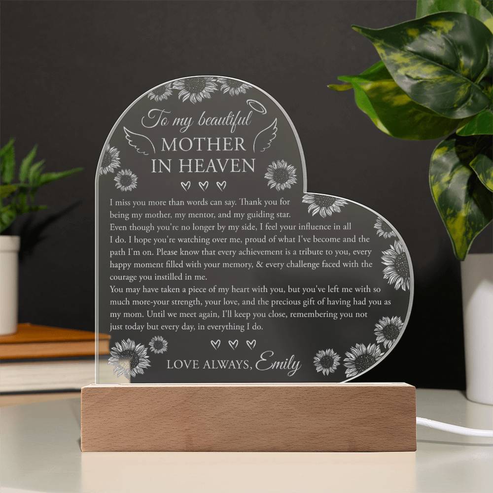 To My Beautiful MOTHER IN HEAVEN Gifts For Mother's Day Custom Name Engraved Acrylic Heart Plaque