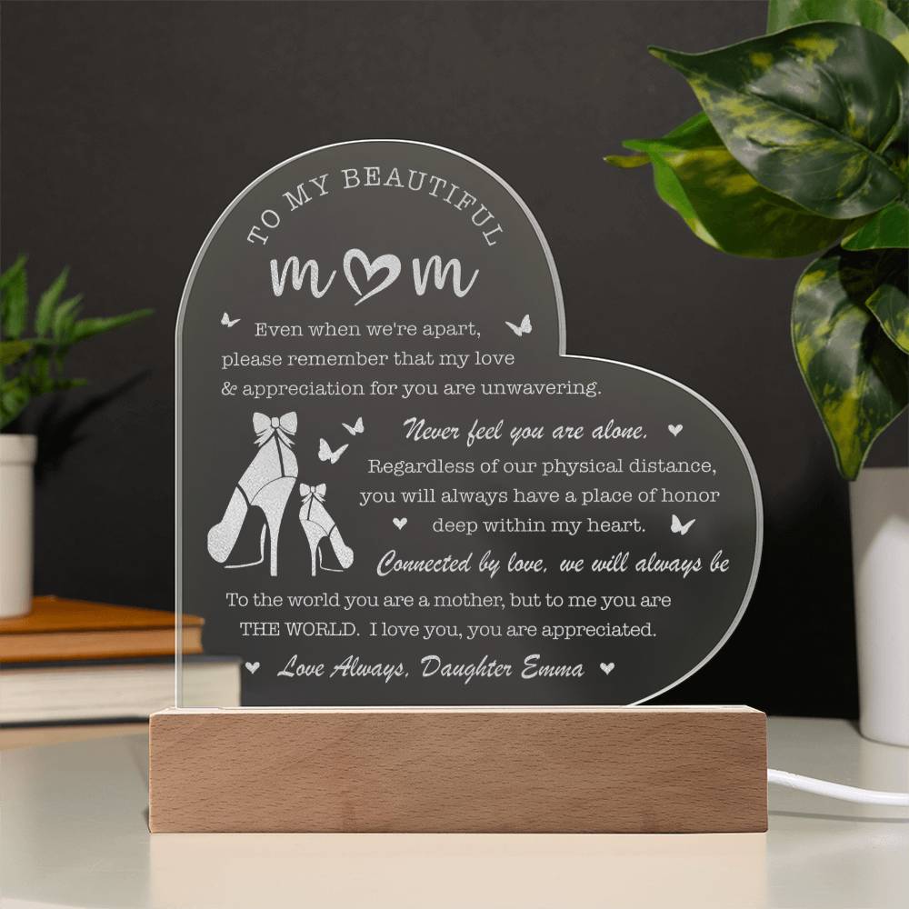 Never Feel You Are Alone Gifts For Mother's Day Personalized Name Engraved Acrylic Heart Plaque