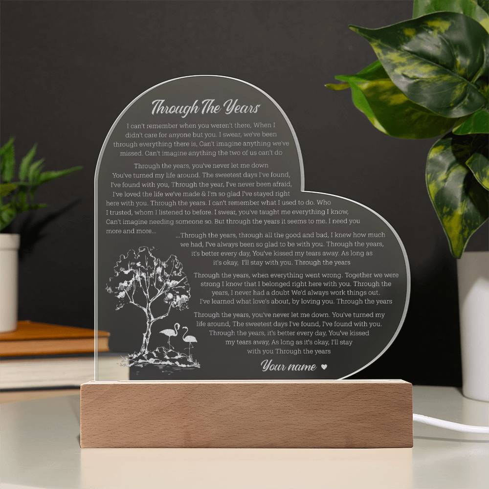 Through The Years Custom Name Engraved Acrylic Heart Plaque