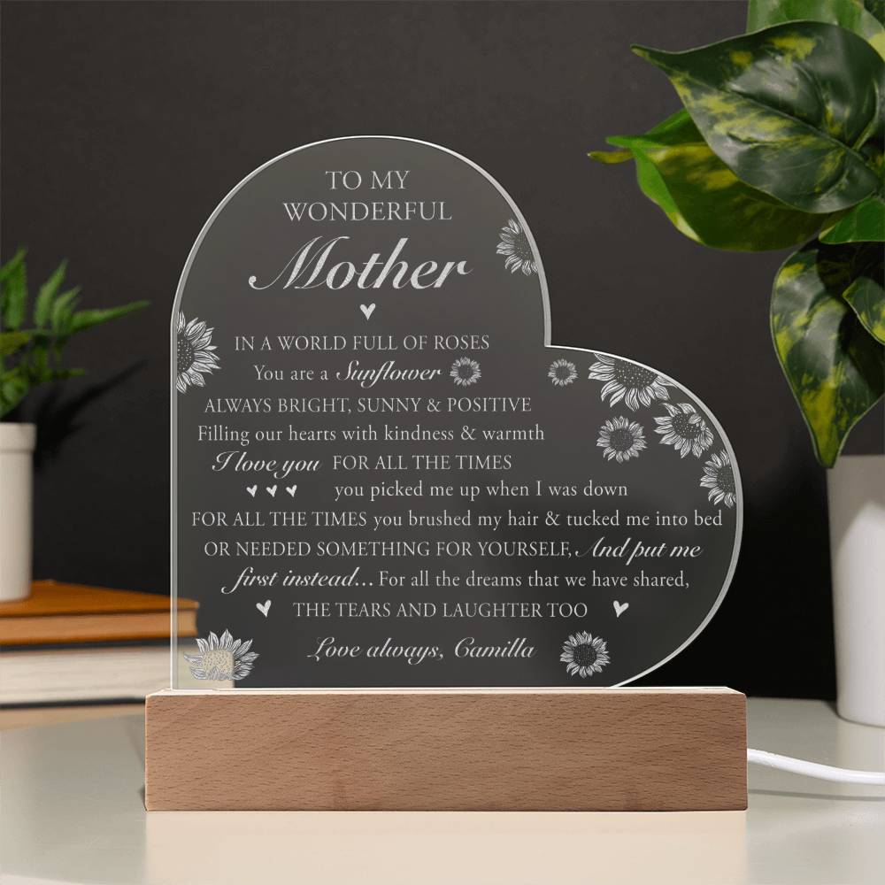 IN A WORLD FULL OF ROSES Gifts For Mother's Day Custom Name Engraved Acrylic Heart Plaque