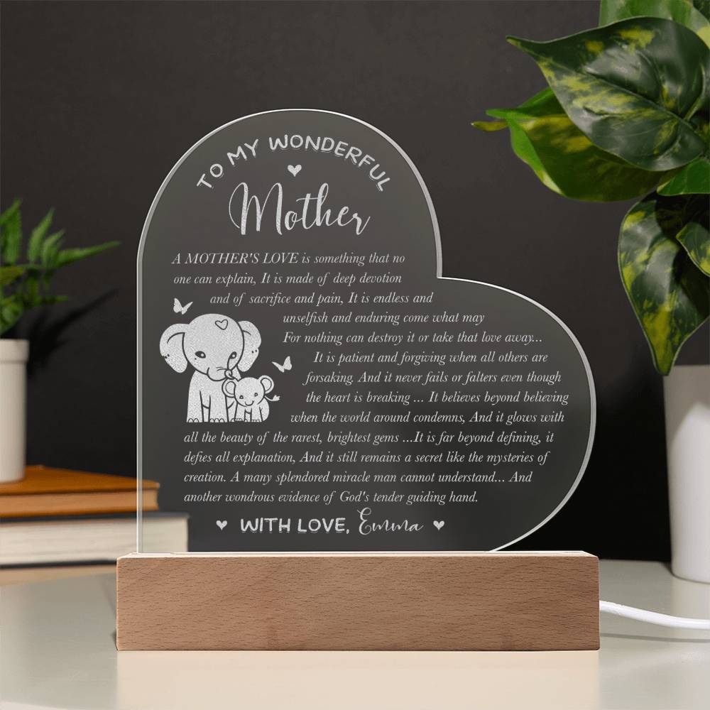 A MOTHER'S LOVE Is Something Gifts For Mother's Day Personalized Name Engraved Acrylic Heart Plaque