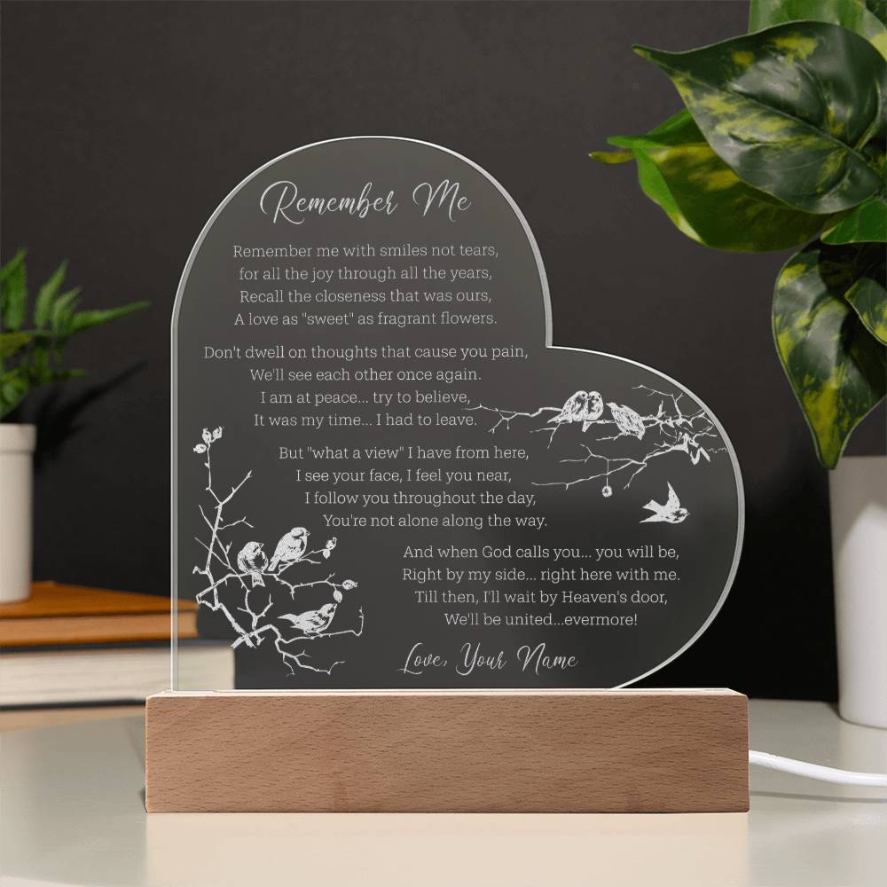 Cardinals Remember Me Poem Custom Name Engraved Acrylic Heart Plaque