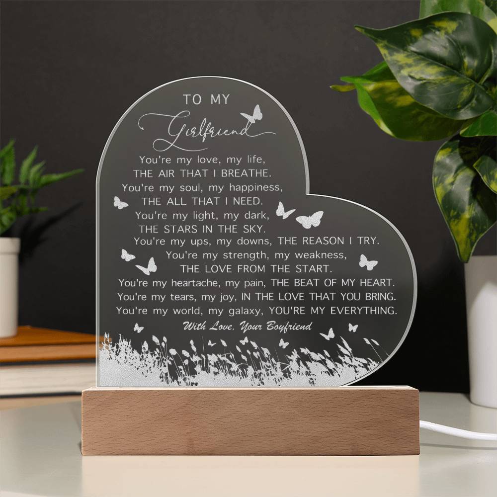 Personalized Name To My Girlfriend You're My Love My Life Engraved Acrylic Heart Plaque