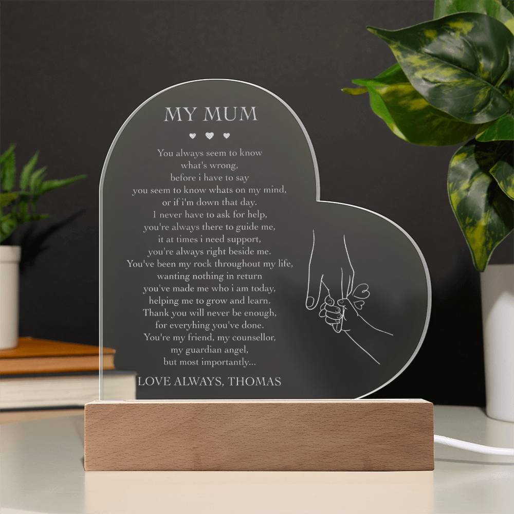 Mum You Always Seem To Gifts For Mother's Day Personalized Name Engraved Acrylic Heart Plaque