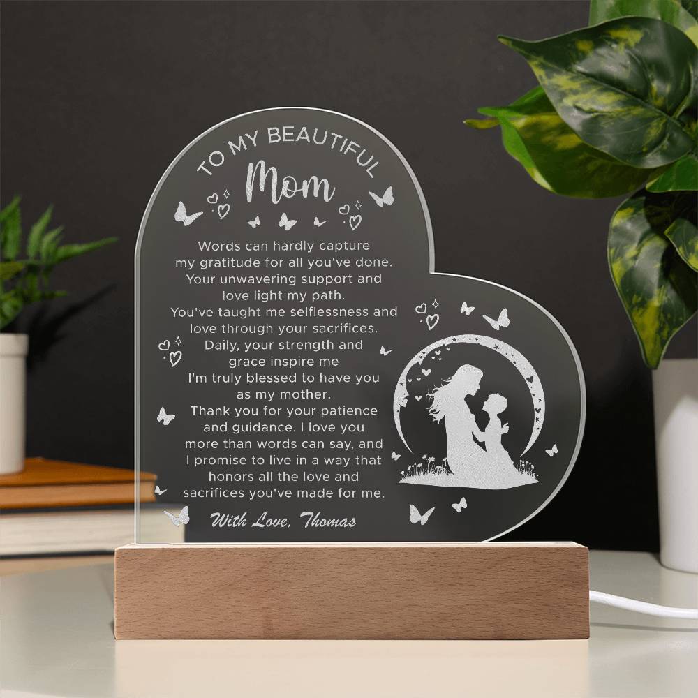 I Promise To Live In A Way That Honors All The Love Gifts For Mother's Day Custom Name Engraved Acrylic Heart Plaque