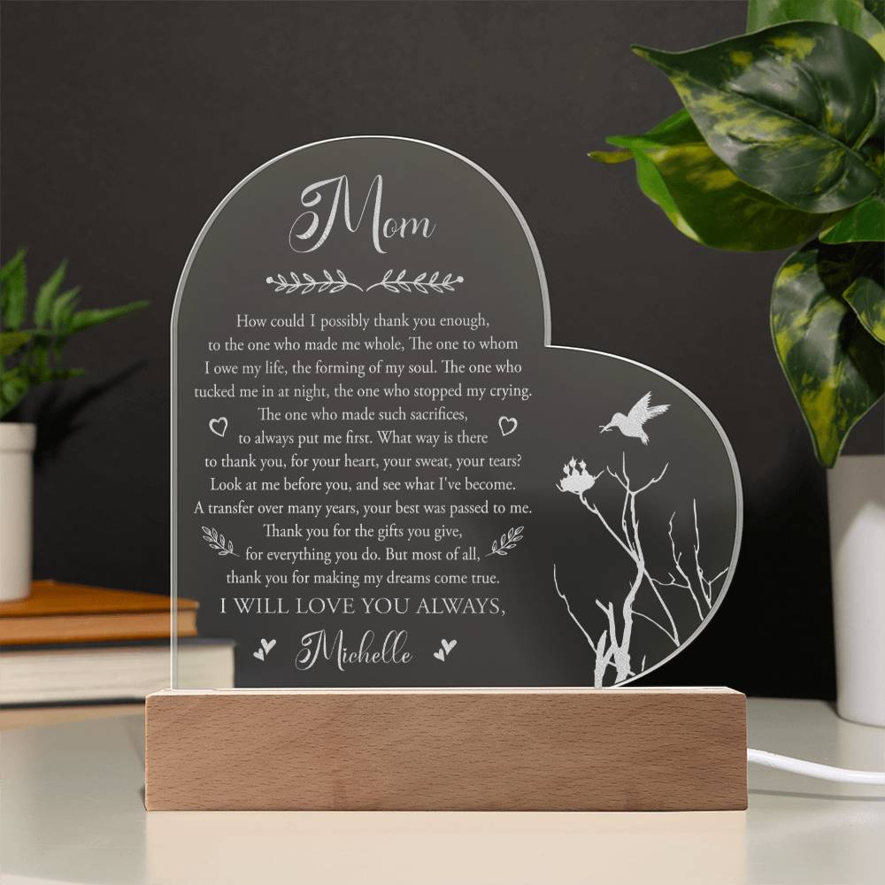 How Could I Possibly Thank You Enough Gifts For Mother's Day Personalized Name Engraved Acrylic Heart Plaque