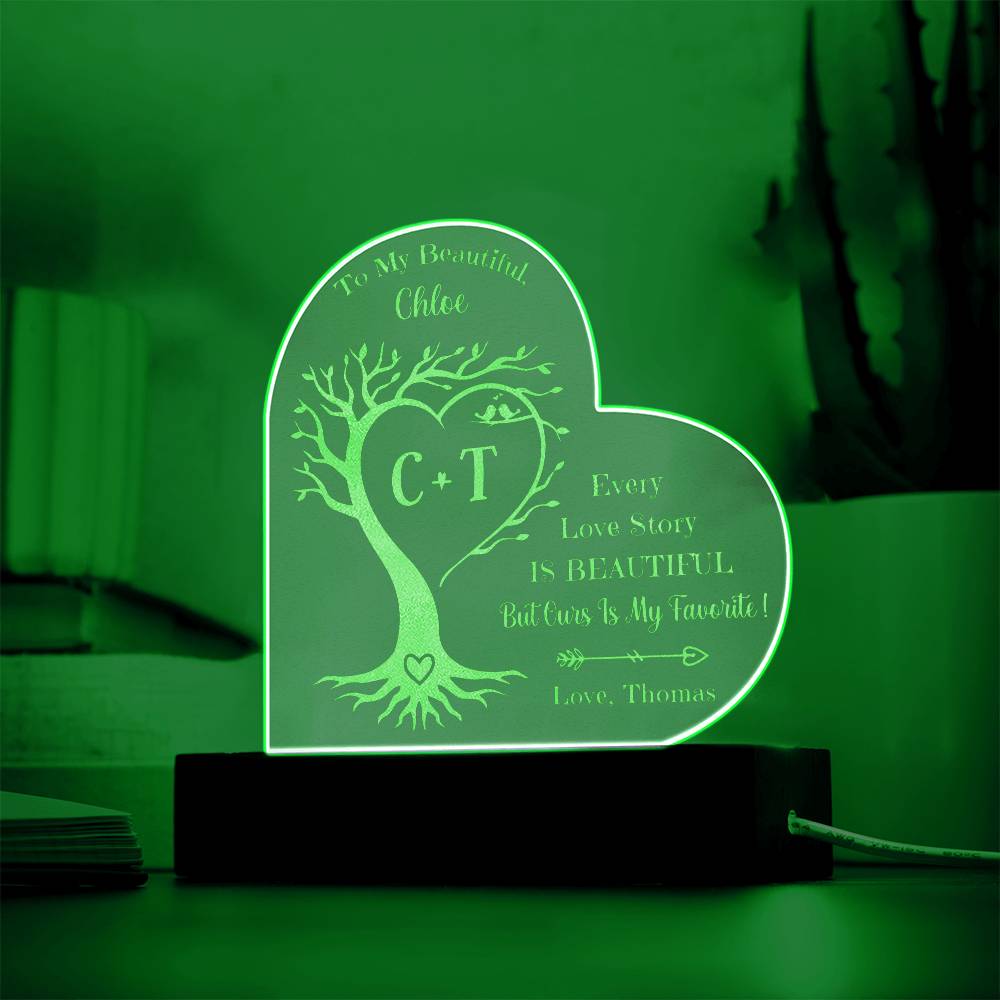 Every Love Story Is Beautiful But Ours Is My Favorite Personalized Name Engraved Acrylic Heart Plaque