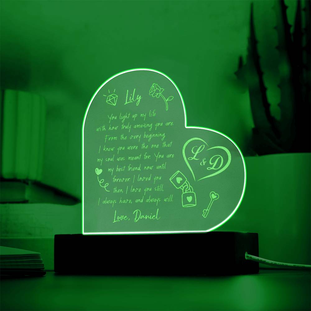 You Light Up My Life Custom Name Engraved Acrylic Heart Plaque