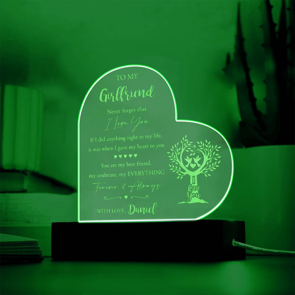 To My Girlfriend Never Forget That I Love You Custom Name Engraved Acrylic Heart Plaque